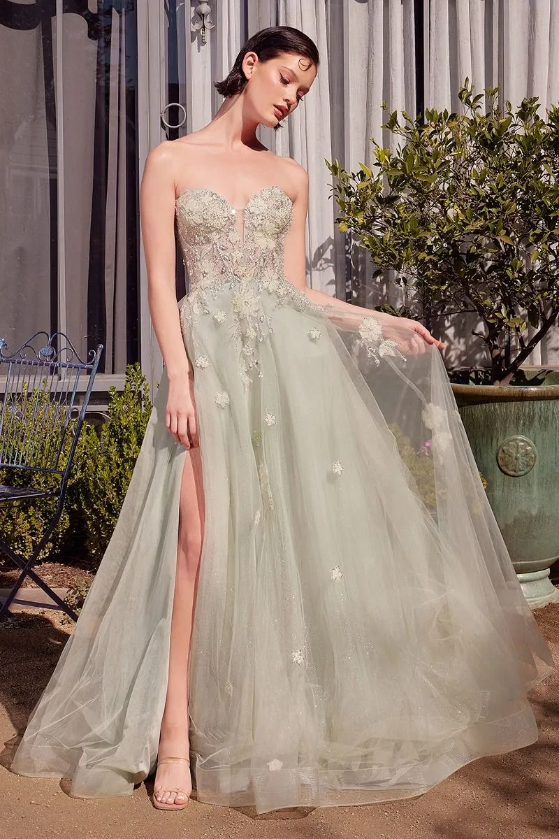 SAGE GREEN STRAPLESS BALL GOWN CDA1418