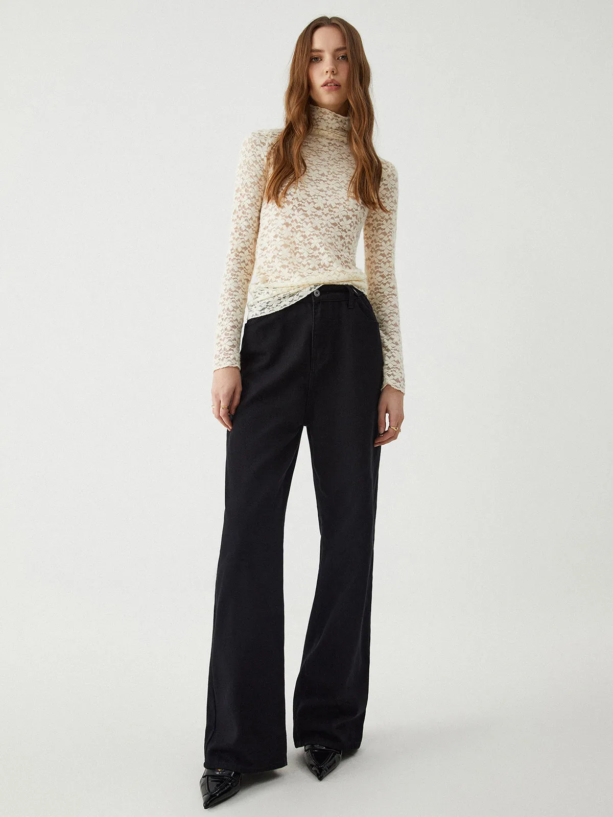 Sheer Lace Graceful Funnel Neck Top