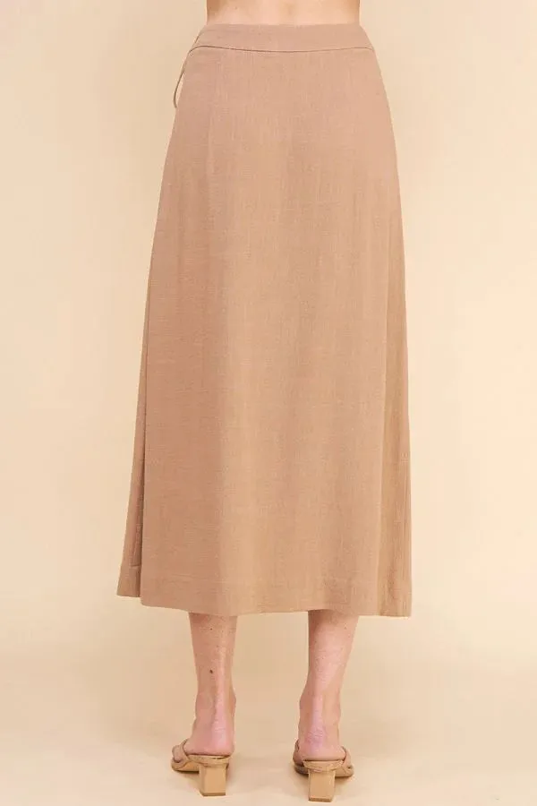 SOFT LINEN SIDE TIE MIDI SKIRT