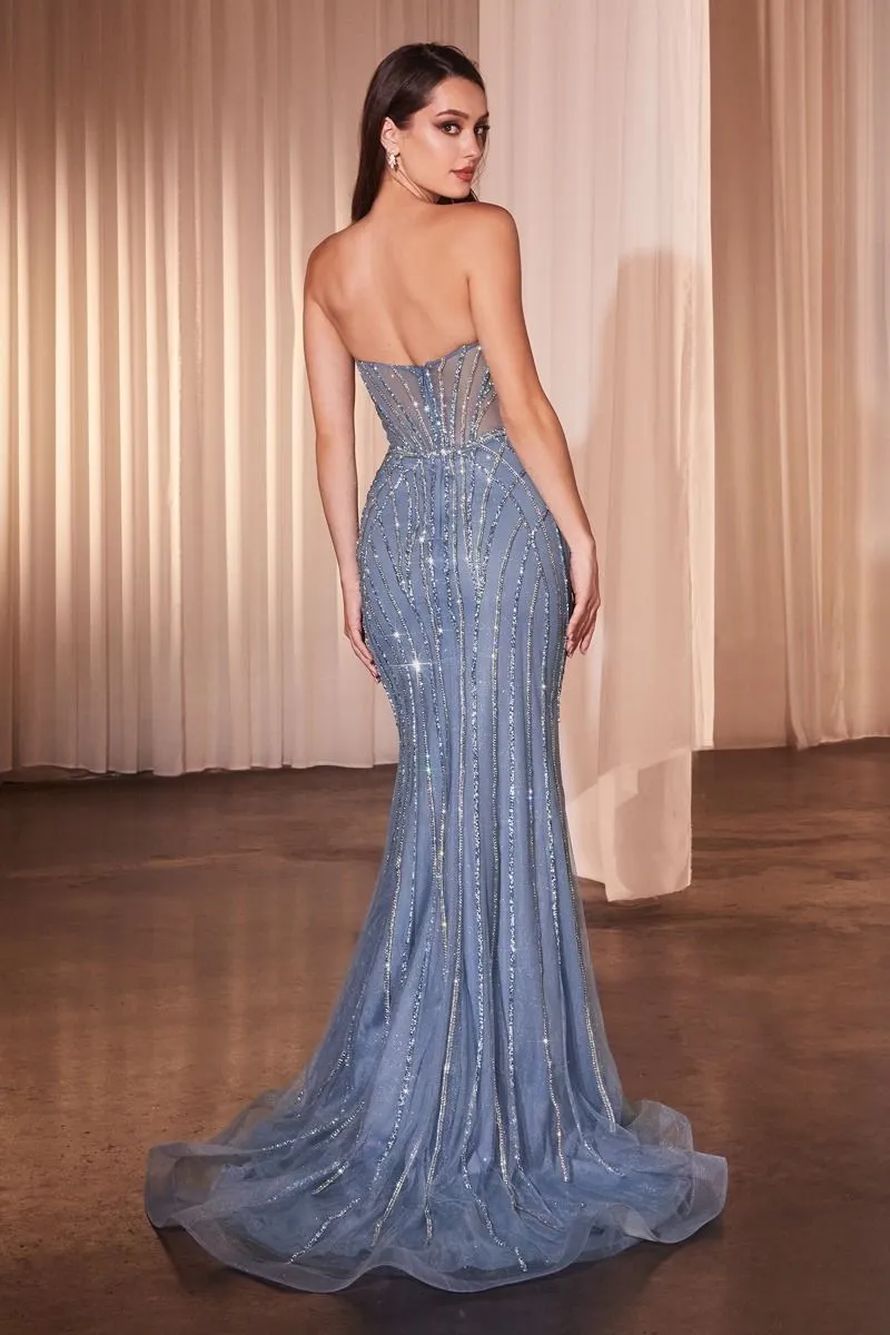 STRAPLESS CRYSTAL FITTED GOWN CDCD794