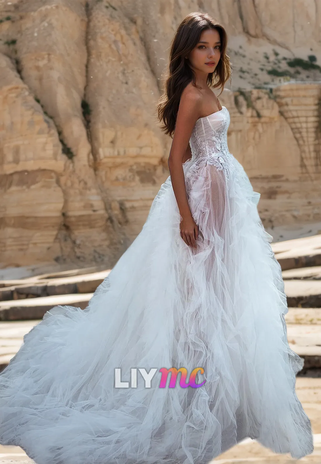 Sweetheart Strapless Tulle Pleated Appliques Ball Gown Wedding Dress