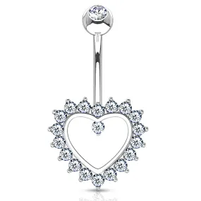 Taji Paved Heart Belly Ring in 14K White Gold