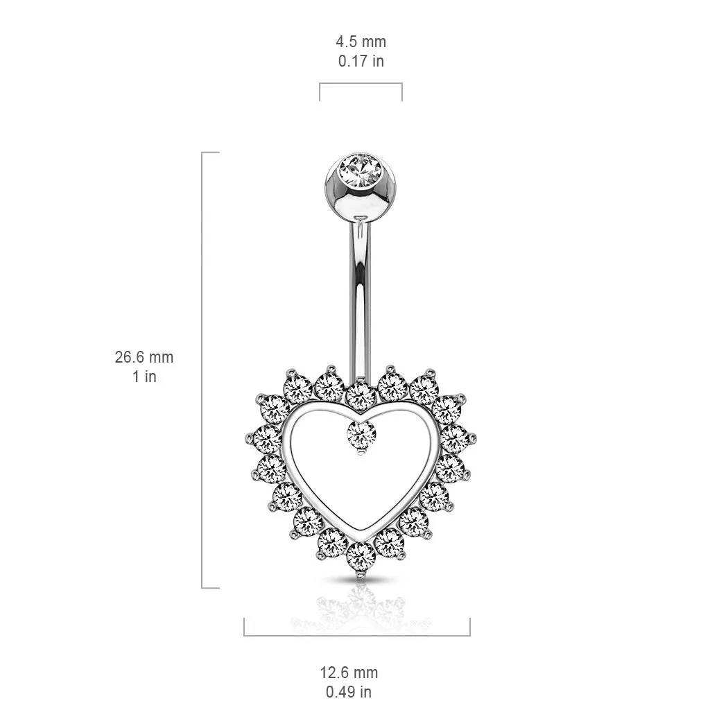 Taji Paved Heart Belly Ring in 14K White Gold