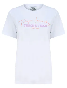 Track Motif Cotton Jersey T-Shirt in Optic White - Tokyo Laundry