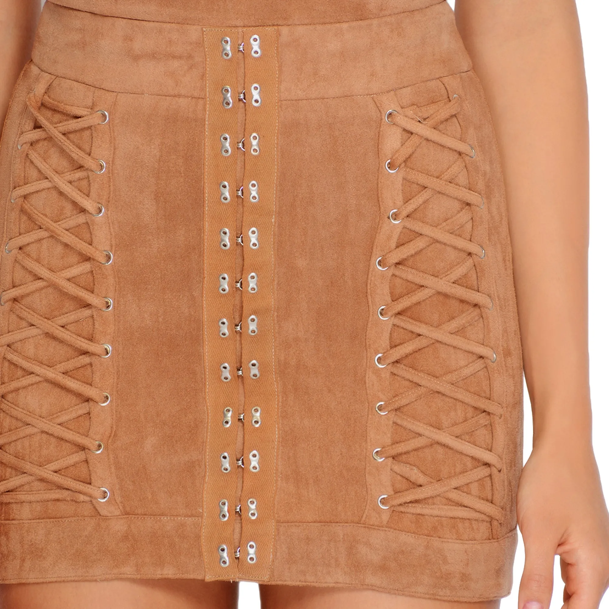 Turn Of The Tied Suede Mini Skirt in Tan