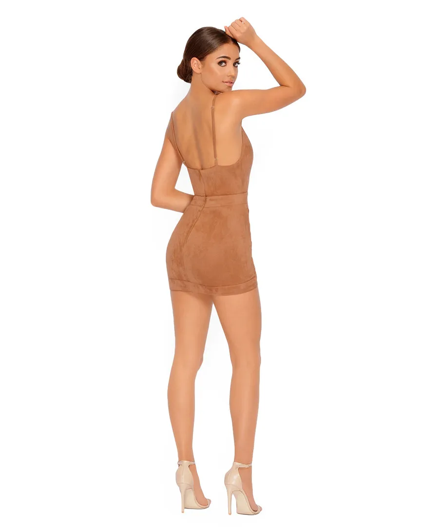 Turn Of The Tied Suede Mini Skirt in Tan