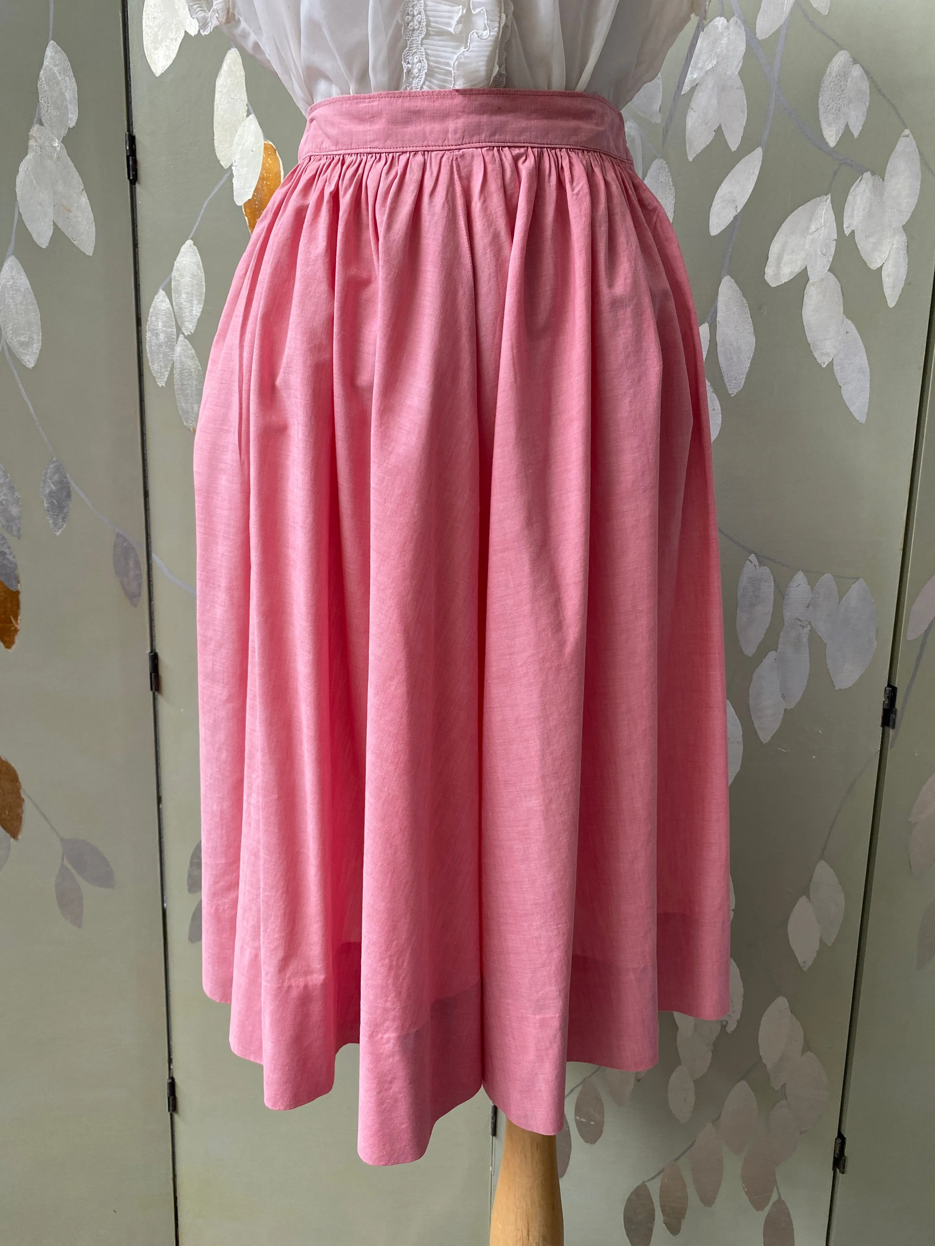 Vintage 1950s Pink Cotton Gathered Skirt, W24"