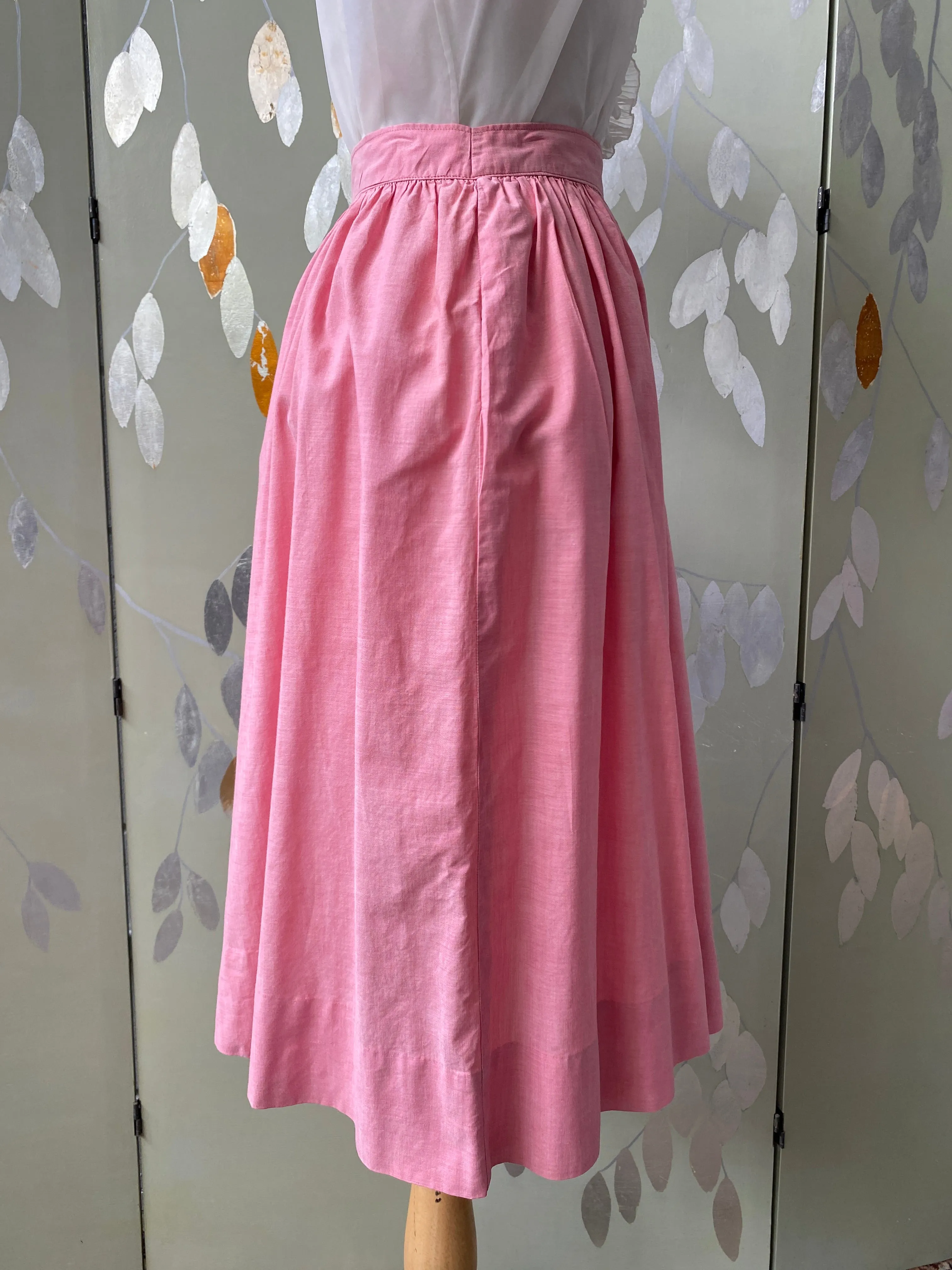 Vintage 1950s Pink Cotton Gathered Skirt, W24"