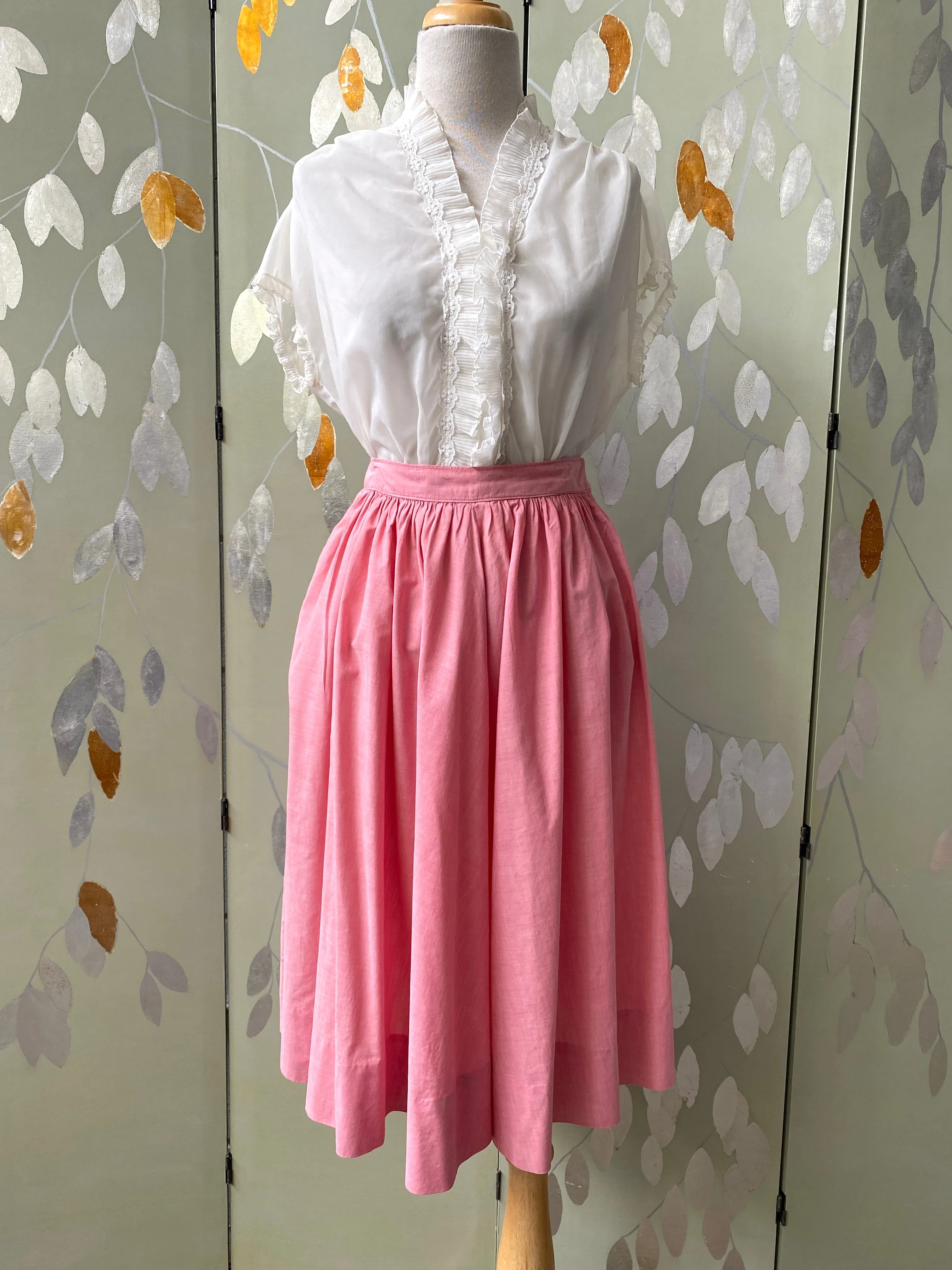 Vintage 1950s Pink Cotton Gathered Skirt, W24"