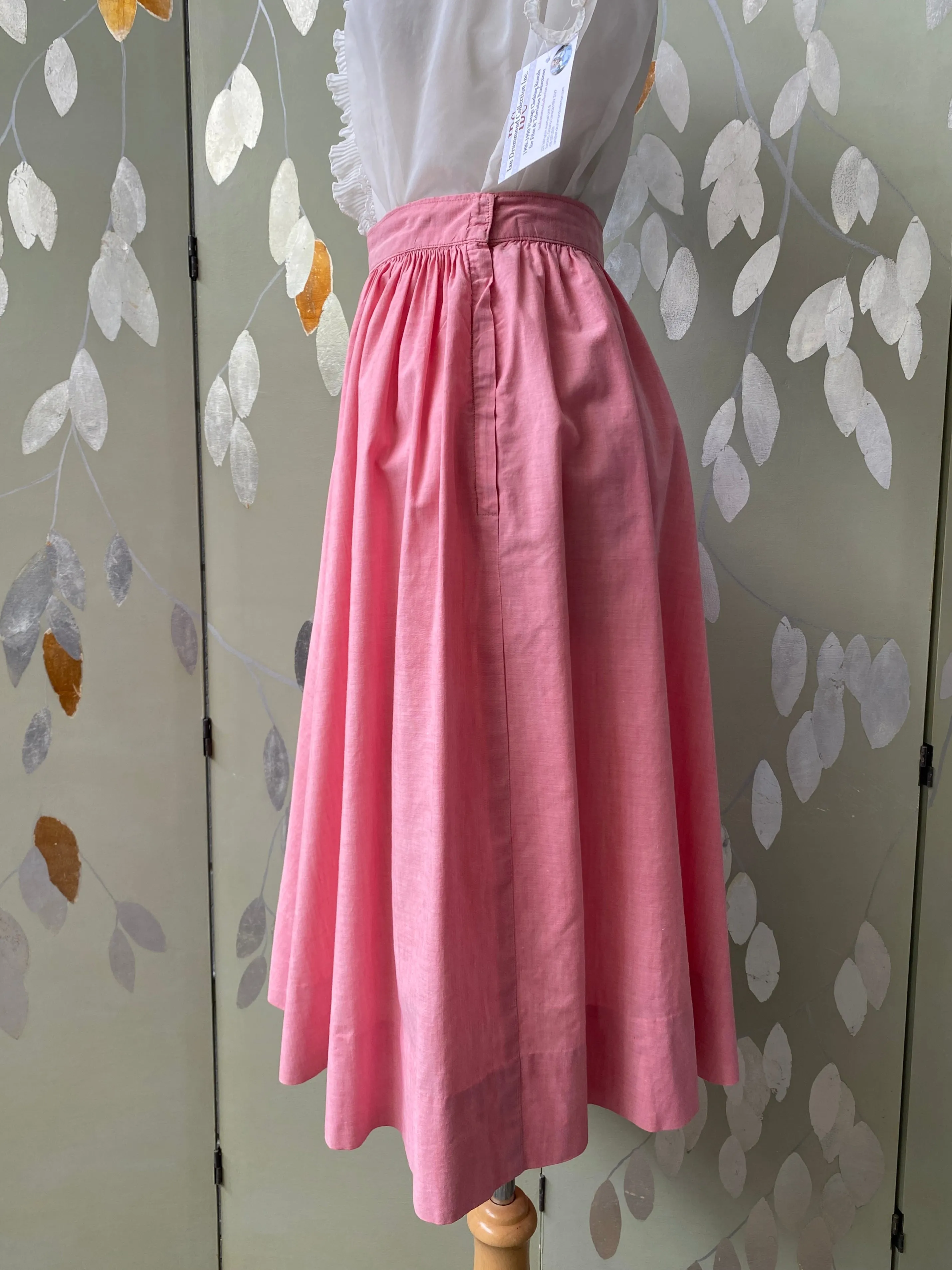 Vintage 1950s Pink Cotton Gathered Skirt, W24"