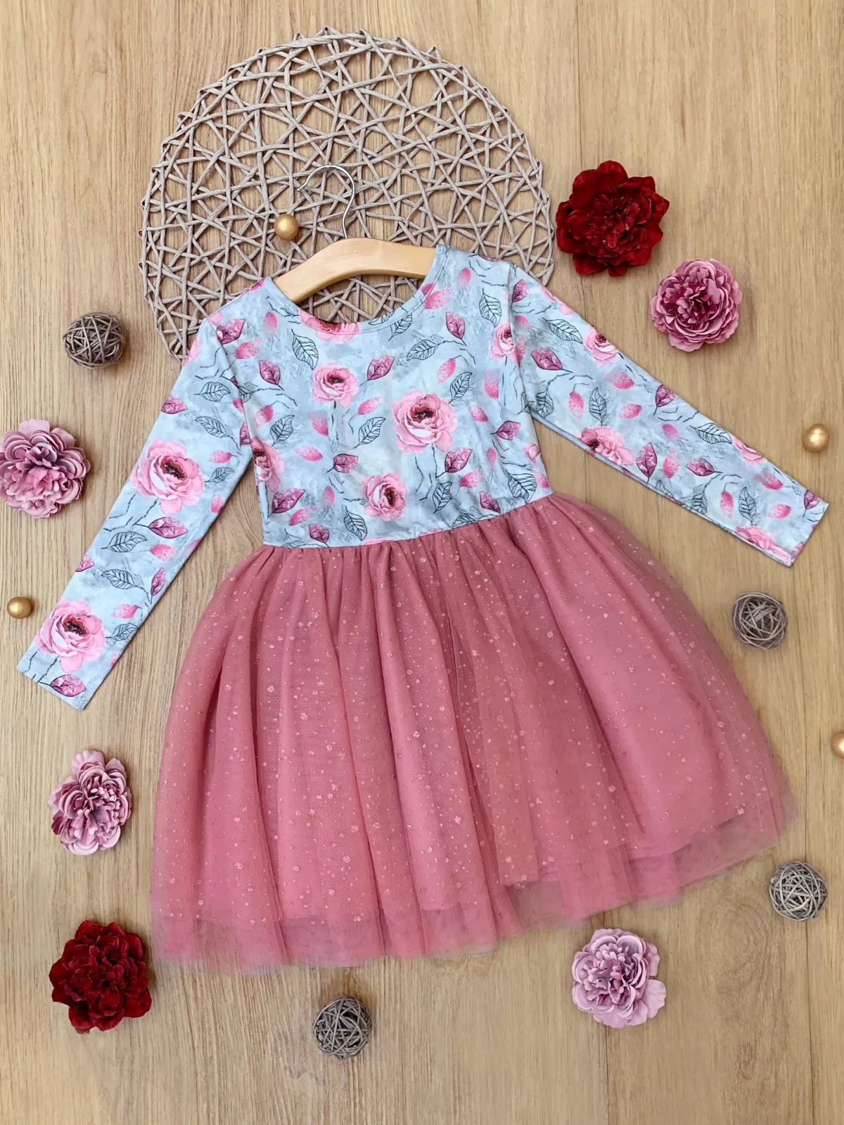 Whimsical Rose Glitter Tutu Dress