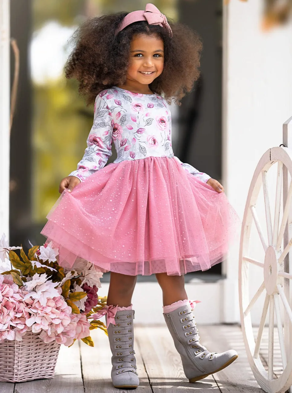 Whimsical Rose Glitter Tutu Dress