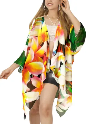 Whispers of Nature Sheer Allover Flower and Leaves Printed Kimono Shrug Jacket Cover up