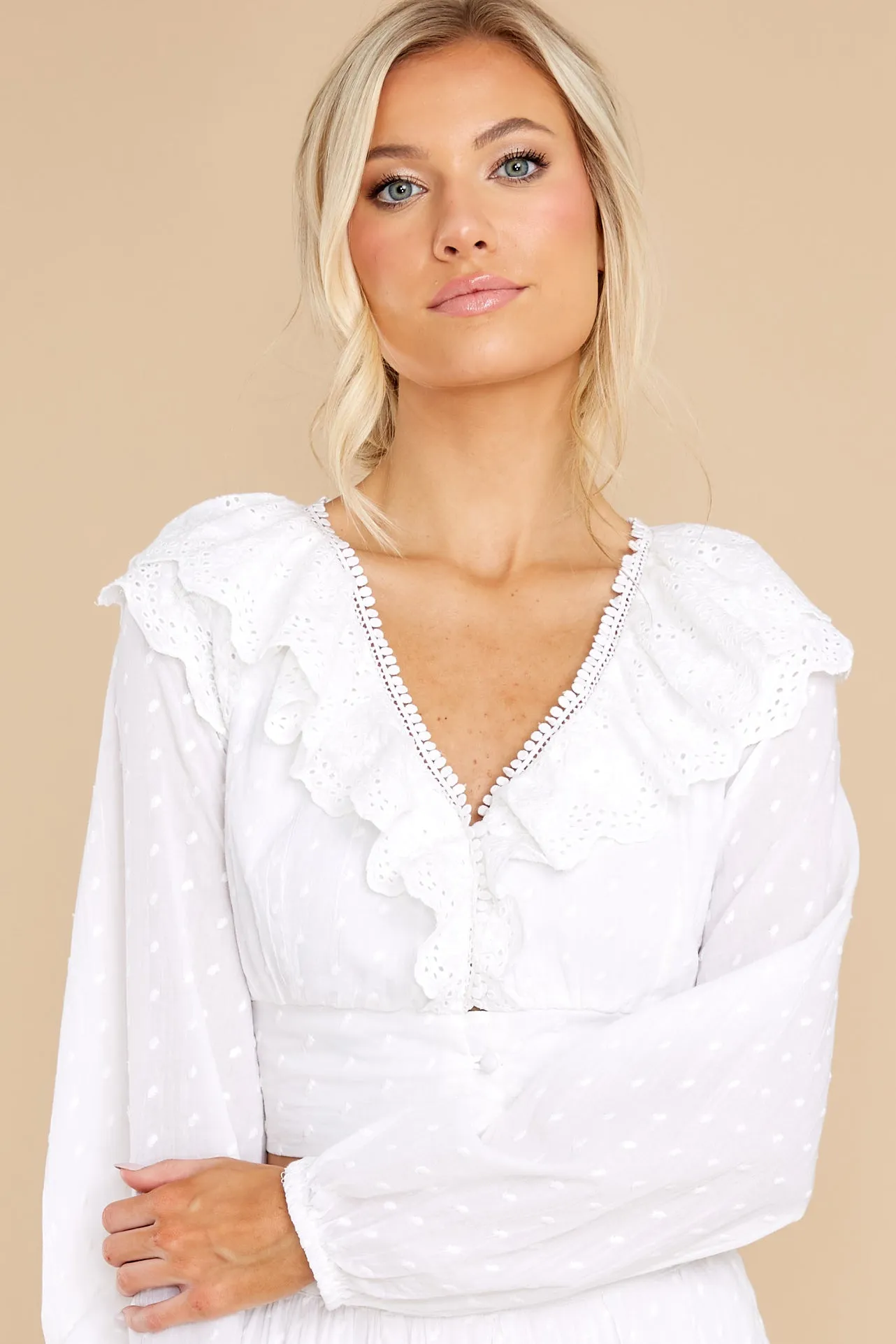 White Eyelet Ruffle Crop Blouse