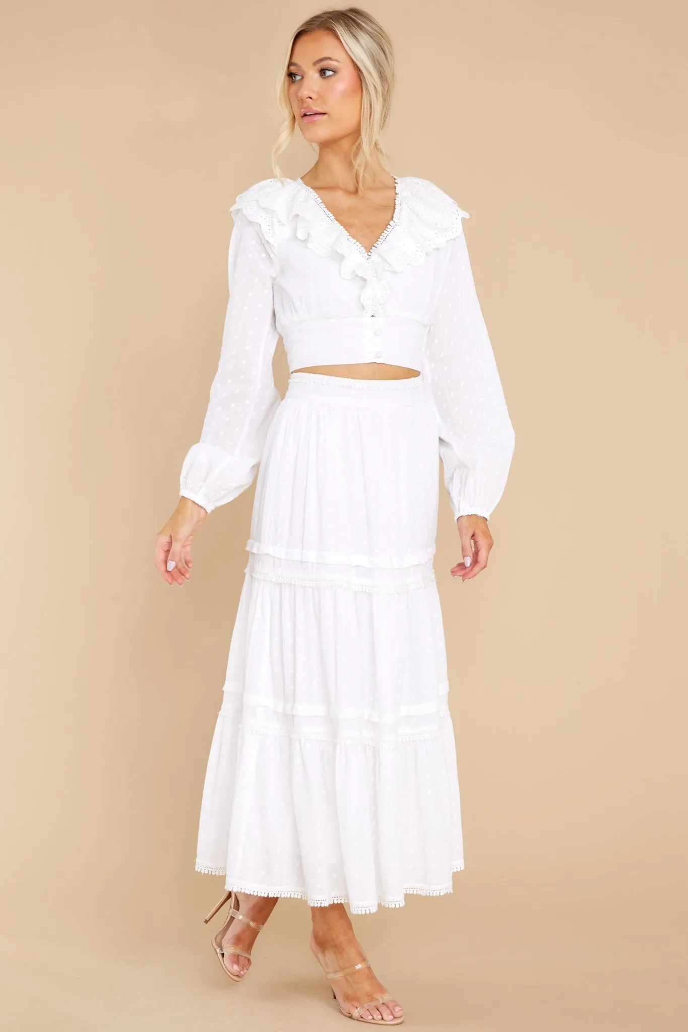 White Eyelet Ruffle Crop Blouse