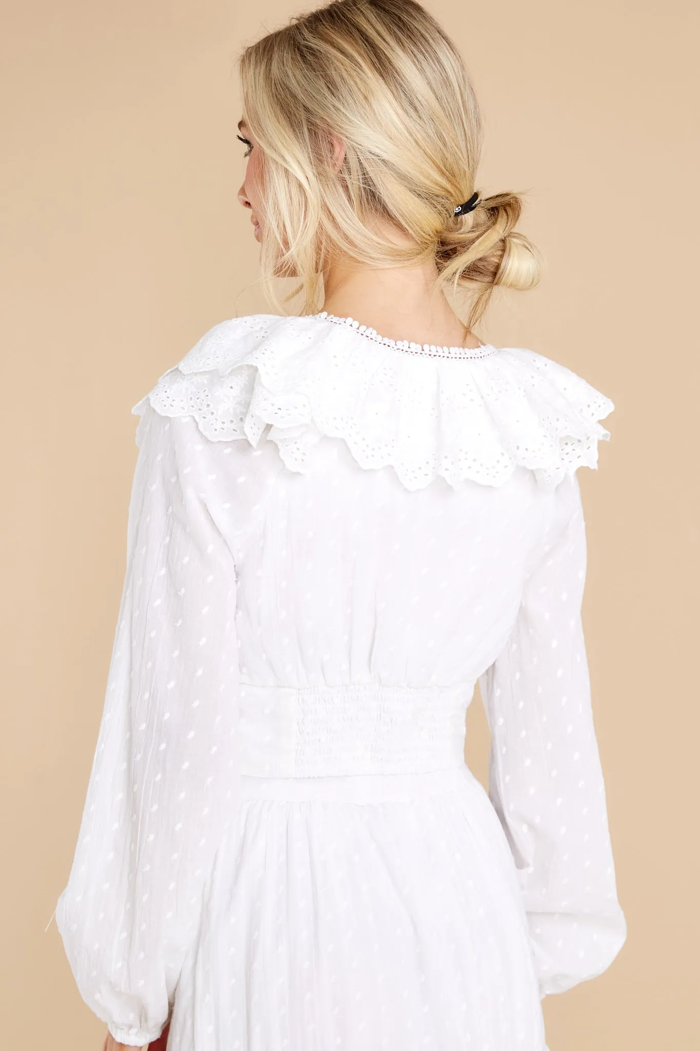 White Eyelet Ruffle Crop Blouse