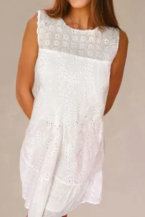 White Floral Eyelet Shift Dress