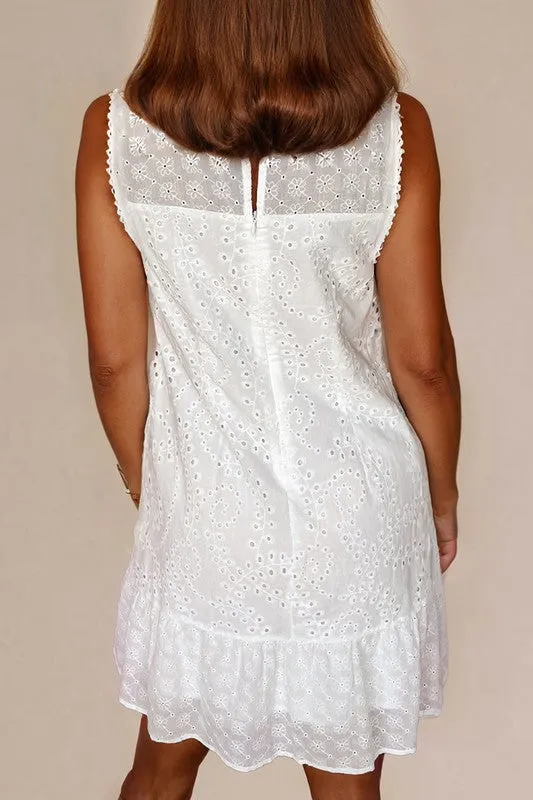 White Floral Eyelet Shift Dress