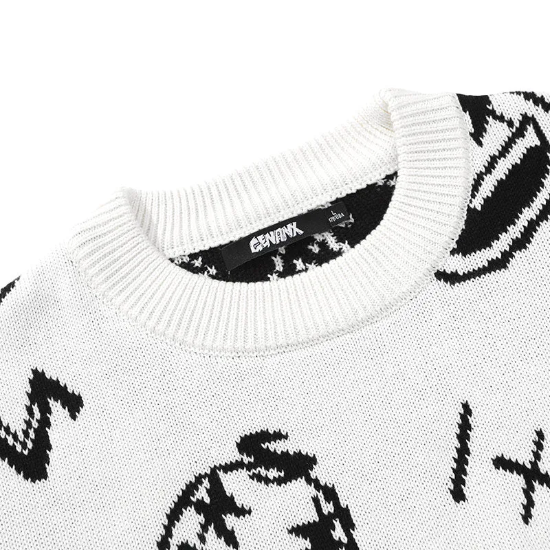 White Letter Patchwork Crew Neck Sweater