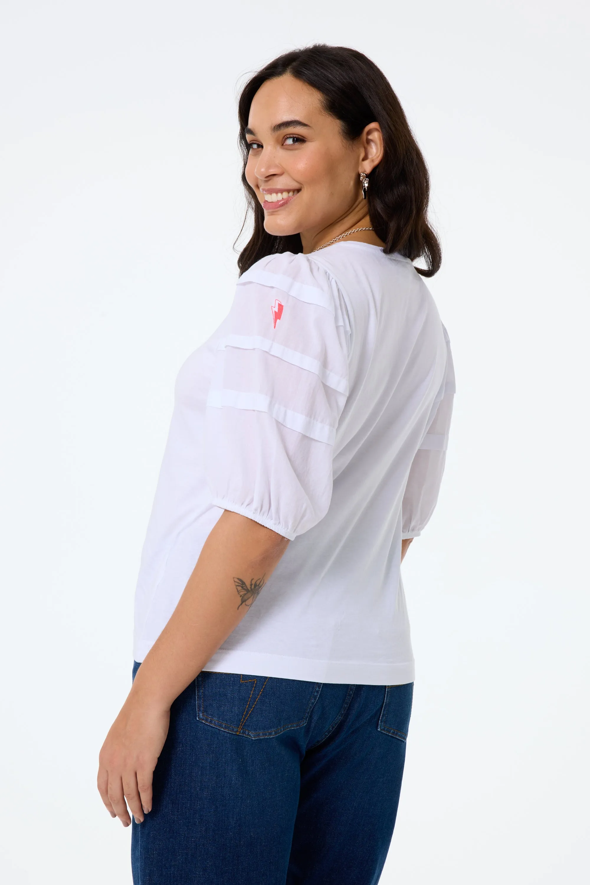 White Pintuck Sleeve T-Shirt