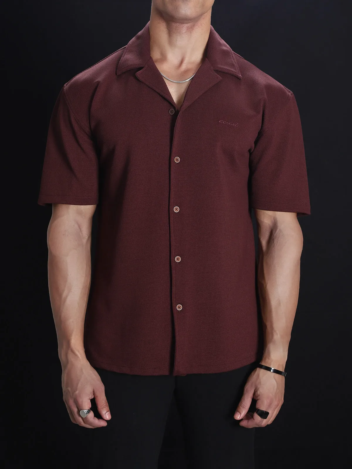 Wine Textured Bowling Shirt