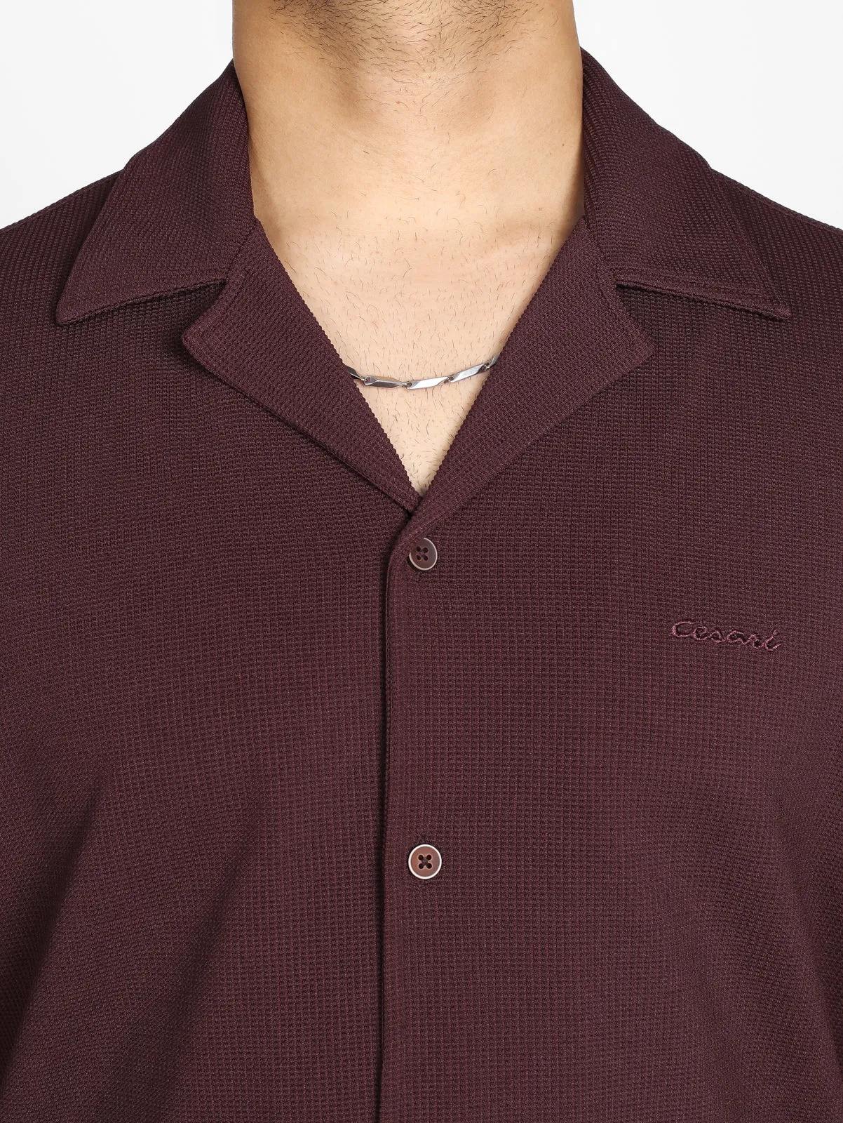 Wine Textured Bowling Shirt