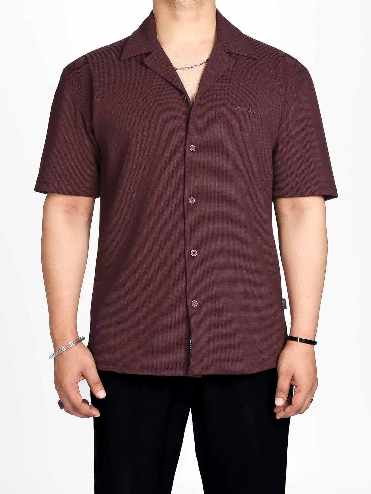 Wine Textured Bowling Shirt