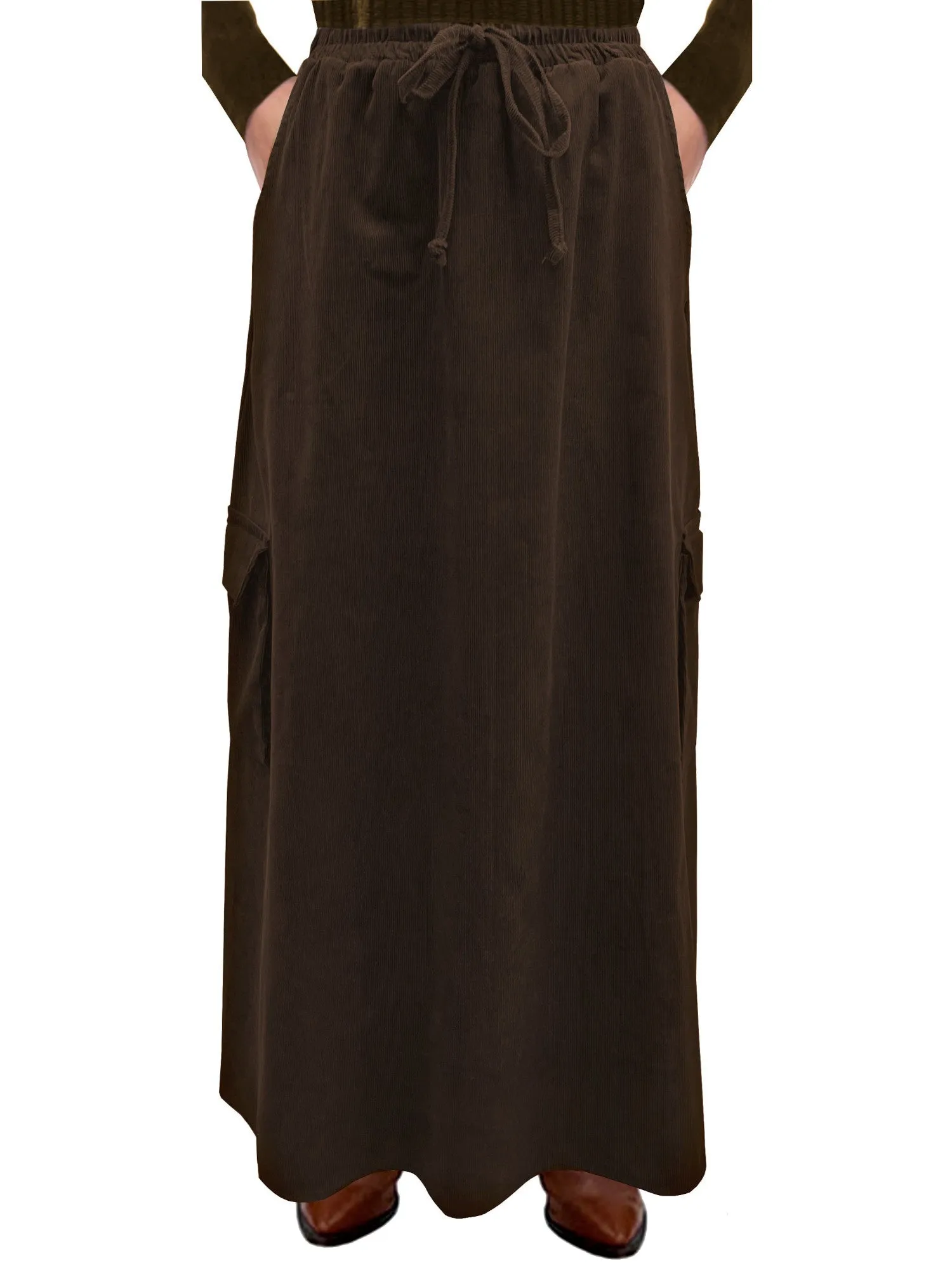 Women's 100% Cotton Lightweight Corduroy Cargo Pocket Maxi Skirt