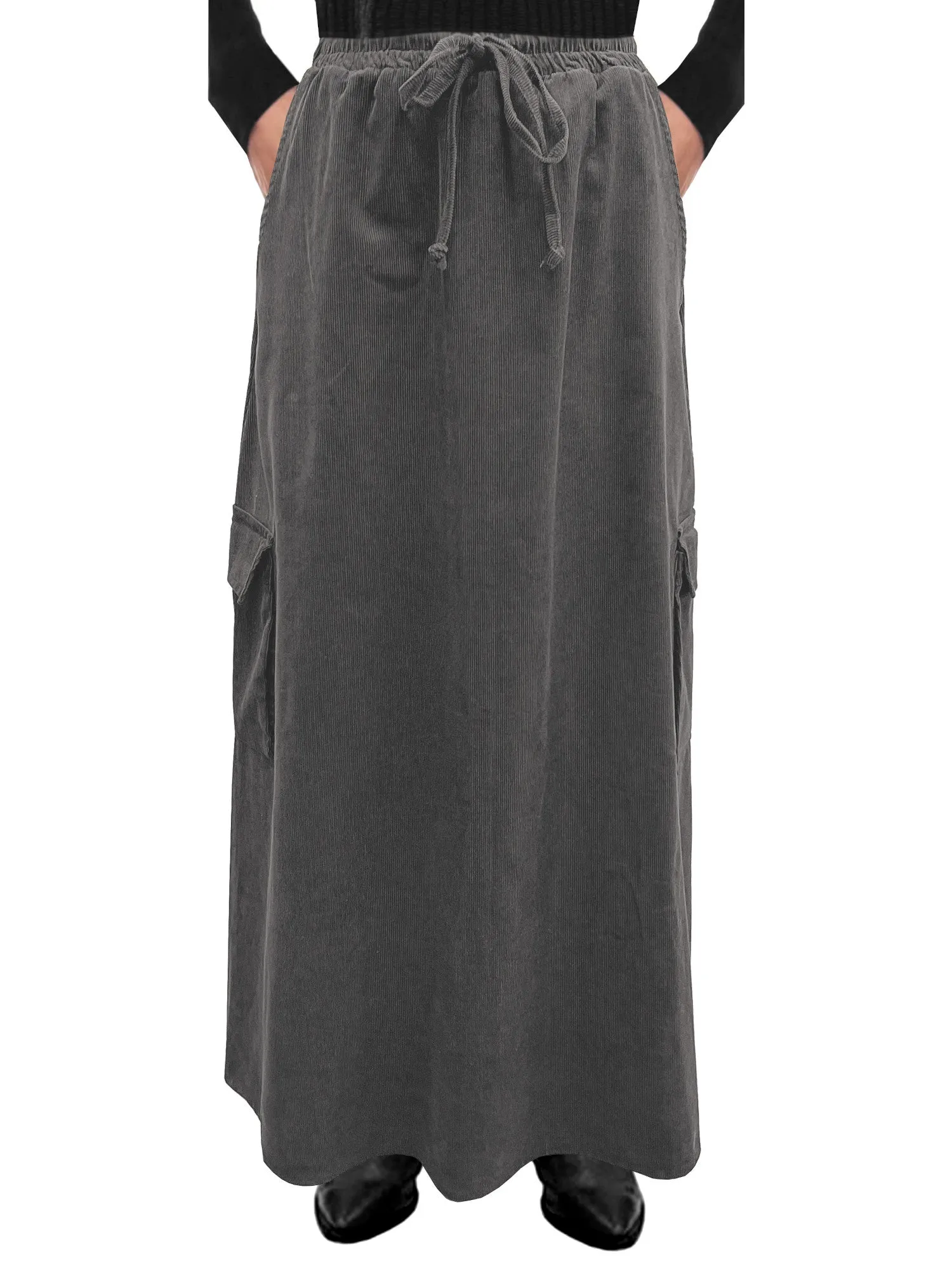 Women's 100% Cotton Lightweight Corduroy Cargo Pocket Maxi Skirt