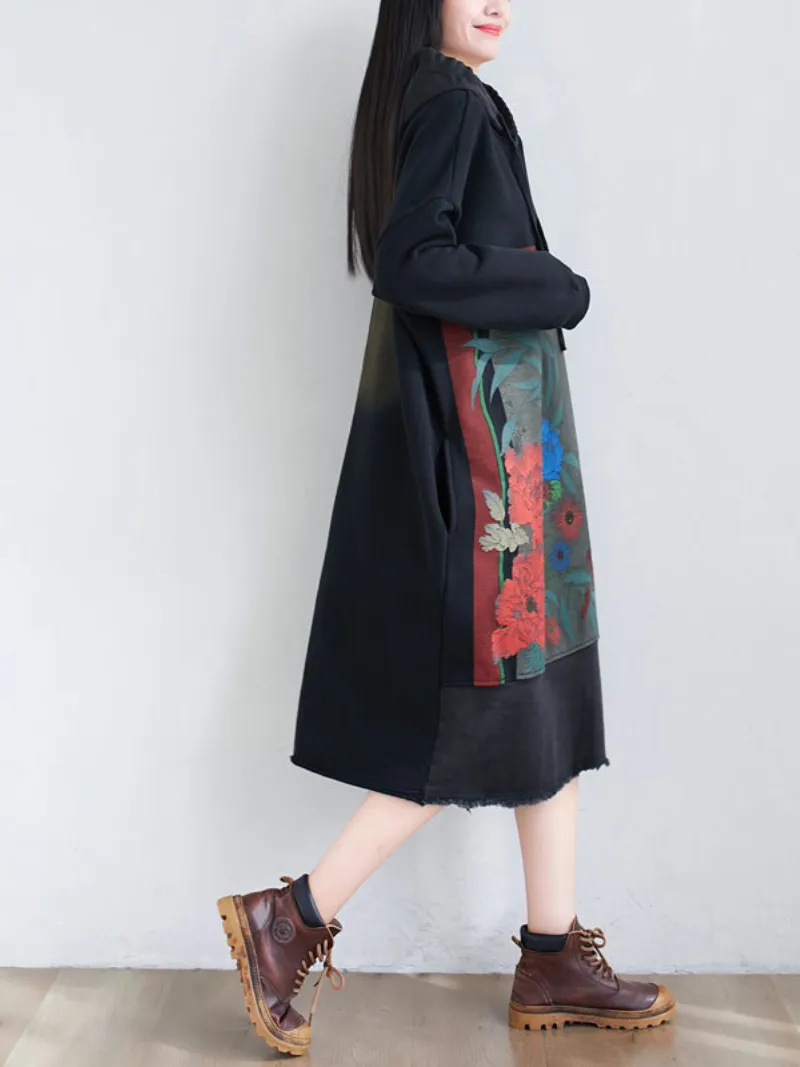 Women's Artistic Patchwork Plus Size Hooded dress