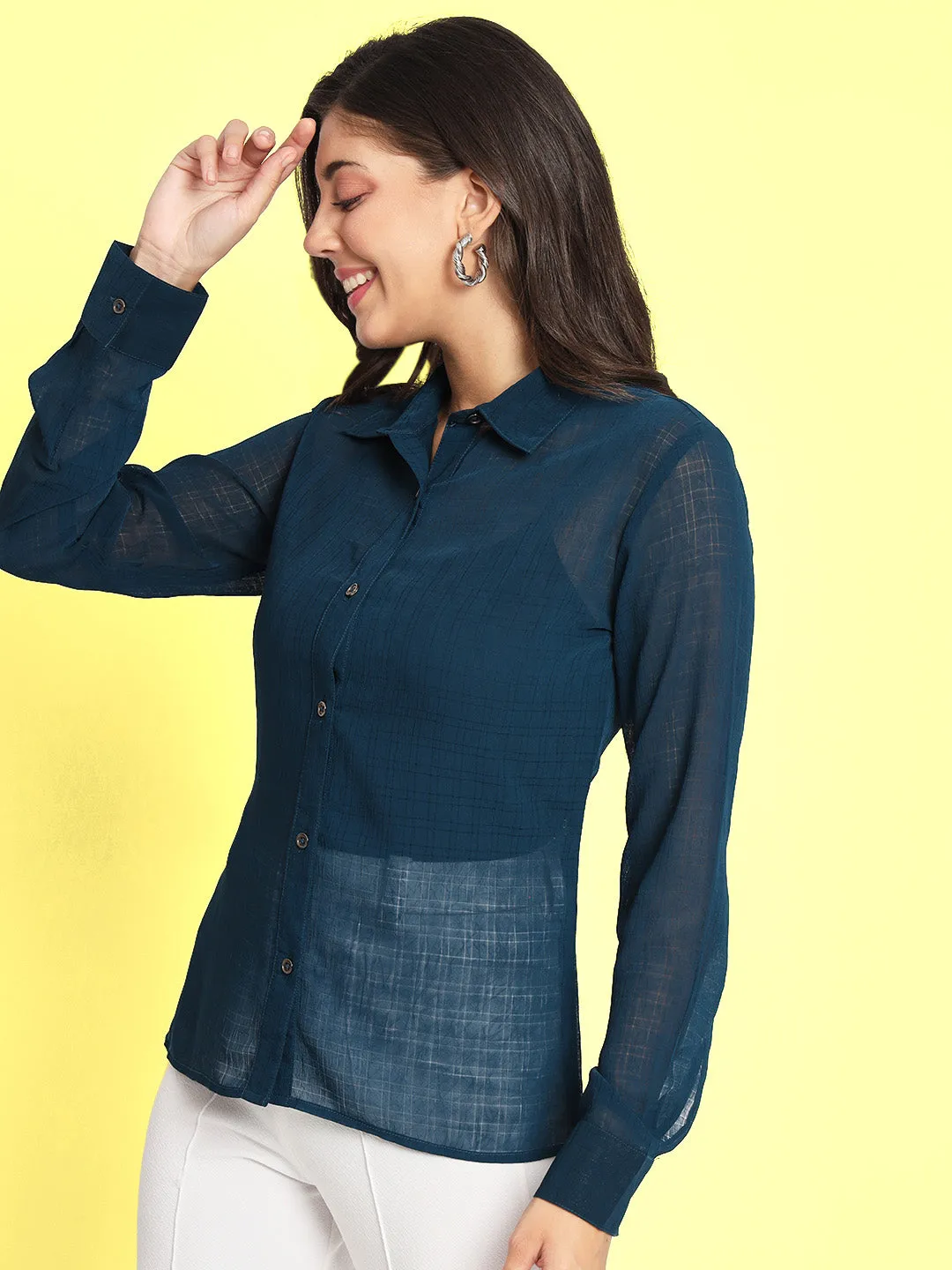 Women's Casual Blue Check Shirt