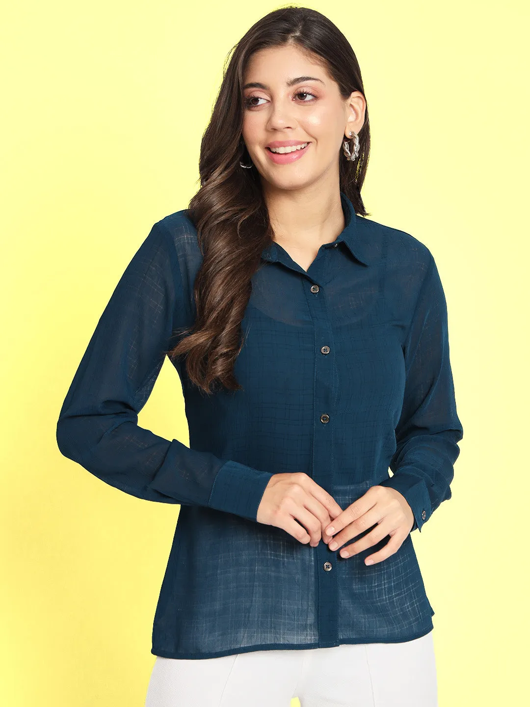 Women's Casual Blue Check Shirt