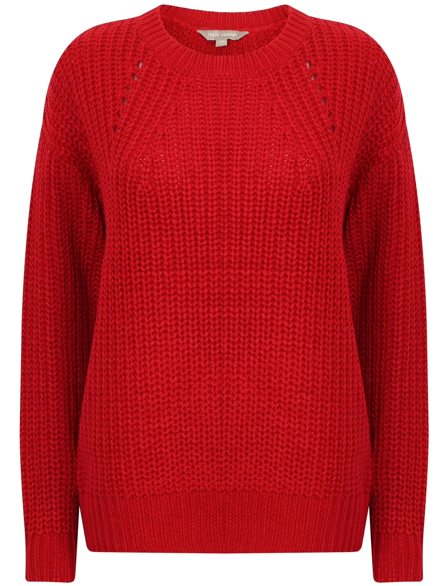 Zember Fisherman Knit Pointelle Jumper in Crimson - Tokyo Laundry